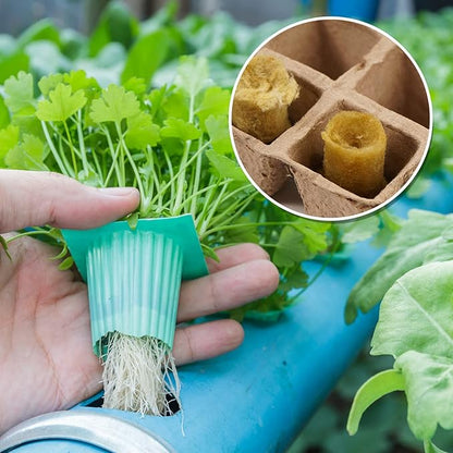 YBB 50 Pcs Round Rockwool Starter Plugs, 0.7 x 1 Inch Rockwool Grow Plugs Hydroponics Grow Media Seed Starter Kit Indoor with 60 Pcs Labels