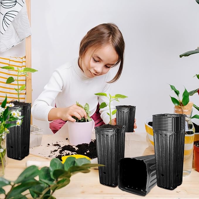 30Pcs Plastic Deep Plant Nursery Pots,12.2 in Tall Seedling Flower Plant Container Potswith Drainage Hole for Garden Plants Flowers Indoor Outdoor (M:9.8" Lx4.72 W)
