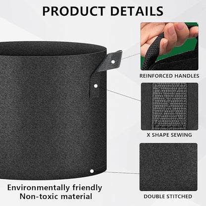 50 Pack Grow Bags, Black Heavy Duty Fabric Pots Nonwoven Potato Grow Bags with Sturdy Handles & Reinforced Stitching, Breathable Vegetable Flower Plant Growing Containers Bags (5 Gallon)