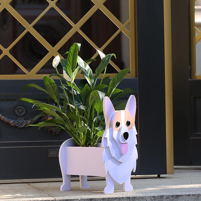 Corgi Dog Planter, Cute Animal Flower Pot for Outdoor & Indoor Garden Decor, Small Corgi Holder