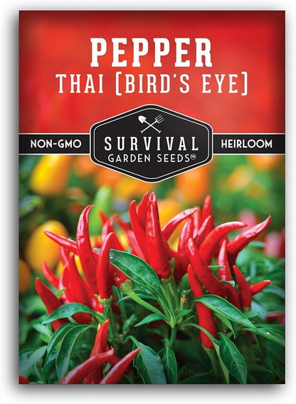 Thai Chili Pepper Seeds for Planting | Bird’s Eye Hot Peppers – Heirloom Non-GMO Hot Chilis for Spicy Cooking & Container Gardens – Survival Garden Seeds (1 Pack)