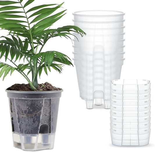 Self Watering Pots for Indoor Plants with Deep Reservoir and High Drainage Holes for Outdoor Plants and Flowers, Bare Root Planter(4.72'',Clear,9 Pcs)