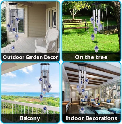 Blue Evil Eye Hand of Fatima Wind Chimes Outdoor Decoration, Hamsa Hand Windcatcher, Evil Eye Wind Bells, Fatima's Holy Hand Blue Evil Eye Amulet Wind Chimes for Home,Gift for Mom,Balcony,Patio,Garden