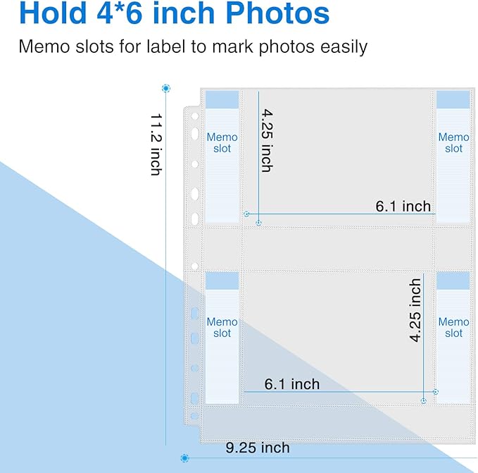 Sooez 30 Pack 4x6 Photo Sleeves, Heavy Duty Photo Sleeves for 3 Ring Binder (for 120 Pictures), Plastic Photo Album Refill Pages, Clear Archival Photo Album Sleeve, Photo Pages Sheets