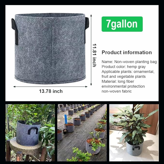 5pcs Grow Bags, Premium Nonwoven Aeration Fabric Planting Pots with Handles, Thickened and Heavy Duty for Vegetables Flowers Fruits, Indoor & Outdoor Gardening Nursery (7 Gallon)