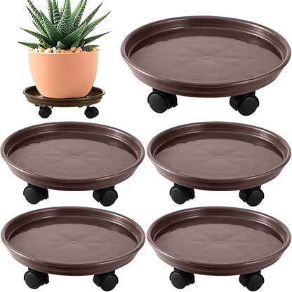 5 Packs Plant Caddy with Wheels 11.8" Plastic Rolling Plant Stands Heavy-Duty Plant Dolly with Casters Indoor Outdoor Wheeled Plant Roller Base Large Planter Saucers Plant Mover