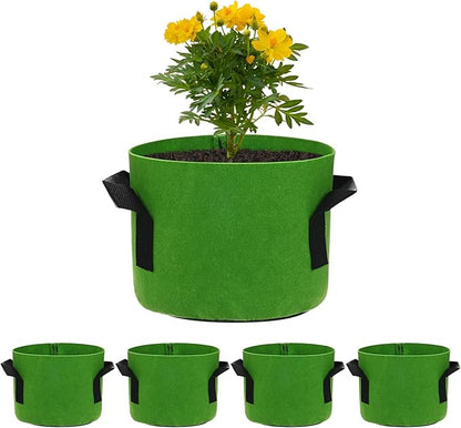 5-Pack Plant Grow Bags 1 Gallon Grow Bags 300G Thickened Fabric Pots with Durable Handles Plant Garden Grow Pots for Fruits/Vegetables/Flowers/Plants [Green]