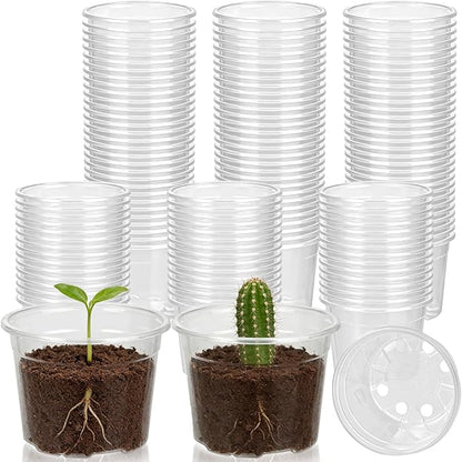 TINSKY 200 Pcs 2 Inch Clear Nursery Pots with Drainage Holes Mini Plastic Plant Pots for Seedling Seeds Germination Transplanting Seeds Starter Planting Indoor Outdoor Succulent