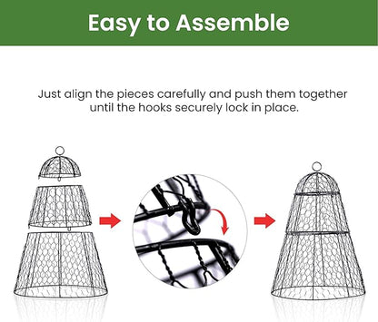 Easy-Snap Open Design Chicken Wire Cloche (6-Pack) - Adjustable Garden Plant Protectors from Birds & Animals for Large Plants & Flowers, 14" Dx20 H (M)