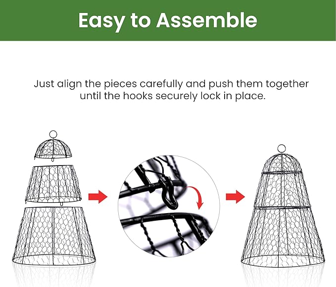 Easy-Snap Open Design Chicken Wire Cloche (6-Pack) - Adjustable Garden Plant Protectors from Birds & Animals for Large Plants & Flowers, 18" Dx26 H (L)