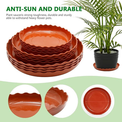12 Pack White Plant Trays 3 Sizes Plastic Round Wave Plant Saucer Flower Plant Pot Saucer Terracotta Drip Trays for Indoor Outdoor Flower Pots and Planters, with 20pcs Green Plant Labels
