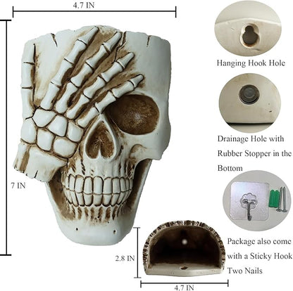 Skull Wall Planter for Home Décor, Resin Skeleton Gothic Planter for Indoor Outdoor Plants Decorations, White Hanging Skull Vase Unique Spooky Face Flower Pot Head Planters