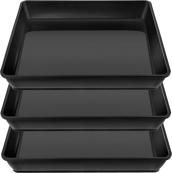 Square Plant Saucer 20 22 Inch 3 Pack, Extra Large Plant Saucer, Deep Plant Trays for Pots, Duty Plastic Plant Water Tray, Planters for Indoors and Outdoors Plants (20 inch Black)
