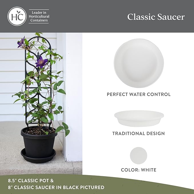 The HC Companies 21 Inch Classic Round Plant Saucer, Lightweight UV-Resistant Plastic Outdoor & Indoor Flower Pot Tray, 2-Pack Plant Pot Trays for Garden & Home Decor, White