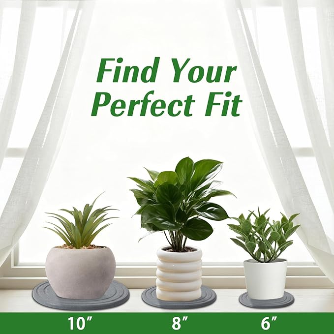 Plant Saucers for Indoors, 6 Pack 6 8 10 Inch Quick Drying Diatomite Plant Drip Water Catcher Trays for Pots, Diatomaceous Earth Planter Drainage Saucers Plates to Catch Water for Flower, Stone Gray
