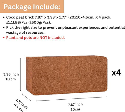 Maxona 4 Pcs Coco Coir Peat, 4.4LBS (1.1LBS/Pcs) Coconut Husk Bricks, Mulching Medium for Plants, Easy to Expand, Organic Compressed Fiber Husk Substrate for Plants, Flowers, Herbs and Seeds Starting