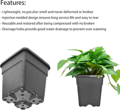 Plant Pots Flower Pot 10-Pack 5 Gallon Planter Nursery Pot Garden Seedling Planters Containers Plastic Injection Molded Pots with Drainage Holes for Outdoor Indoor Plants Vegetables, Black