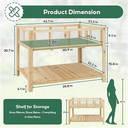 PetsCosset Raised Garden Bed with Legs, Elevated Planter Box Stand with Storage Shelf & Observation Panels for Backyard, Patio, Balcony, No Bending Design (Natural Wood)