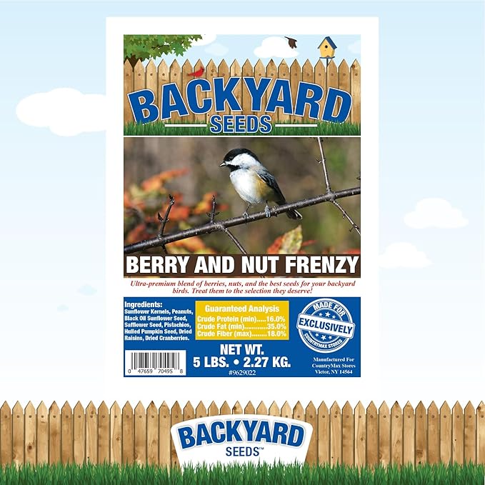 CountryMax Backyard Seeds Berries 'n Nut Blend Bird Seed Mix 5lbs - Premium Seeds, Nuts & Cranberries, Small Bag of Wild Bird Food