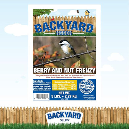 CountryMax Backyard Seeds Berries 'n Nut Blend Bird Seed Mix 5lbs - Premium Seeds, Nuts & Cranberries, Small Bag of Wild Bird Food