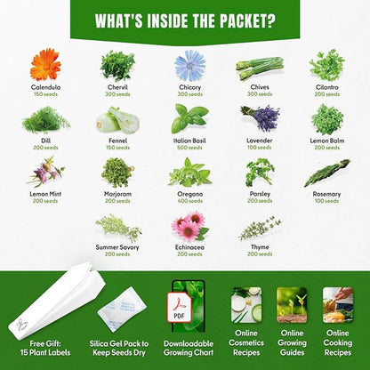 Culinary Herb Seeds Variety Pack – Basil, Cilantro, Parsley, Oregano, Rosemary & Thyme – 18 Varieties, 4100+ Non-GMO Heirloom Seeds, Indoor & Outdoor Growing