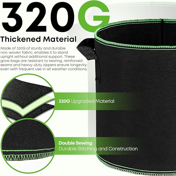 5-Pack 3 Gallon Grow Bags Heavy Duty Container Thickened Nonwoven Fabric Plant Pots with Handles