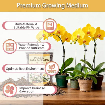 Orchid Potting Mix, Premium Orchid Soil for Repotting with Natural Pine Bark, Perlite, Coco Peat and Moss, Well-Draining Orchid Mix for Indoor Plant, Orchid, Succulents - 2QT