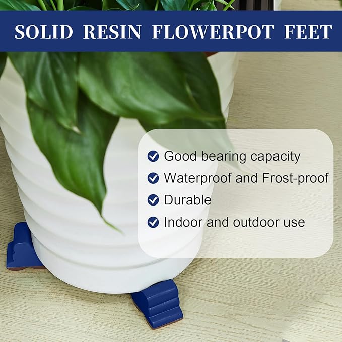 Kigeli 6 Pcs Resin Garden Pot Feet for Outdoor Planters 3 Inch Long 1.5 Inch Tall Flower Handmade Elevator Plant Feet Frost Proof Lifter for 14-20 in Pot(Royal Blue,Classic)