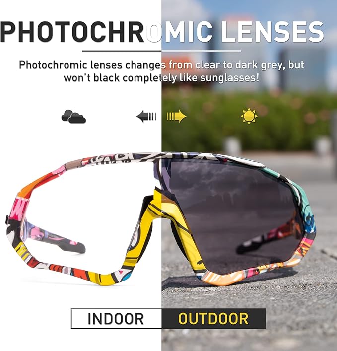 KAPVOE Photochromic Cycling Glasses Men Women Mountain Bike Sunglasses Clear MTB Bicycle Riding - K9408