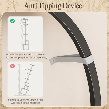 PRAISUN 51 Inch Plant Stand with Grow Lights, 8 Tiered Indoor Plant Shelf with Larger Flower Holder, Curved-tubed Design, 3 Light Modes, Corner Plant Rack for Living Room, Black