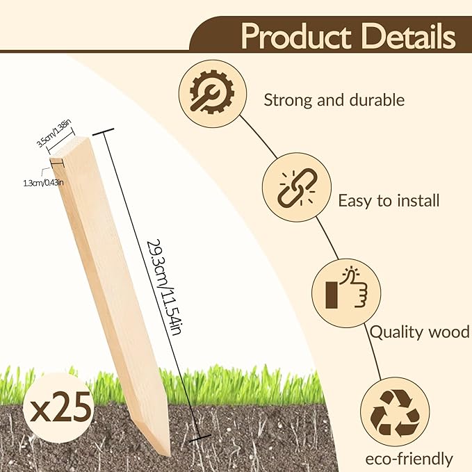 25 Pcs Wood Stakes 12 Inch Wooden Garden Stakes, Grade & Survey Stakes Sign Posts for Plant Support, Silt Fence, Yard Marking, Farm Boundaries, and Baselines