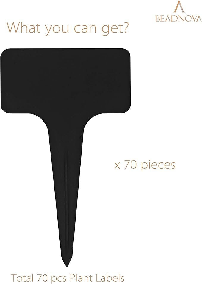 BEADNOVA Plant Labels 70pcs Plant Tags T Type Markers Plastic Garden Signs Identification Stakes Garden Markers for Outdoor (Black)