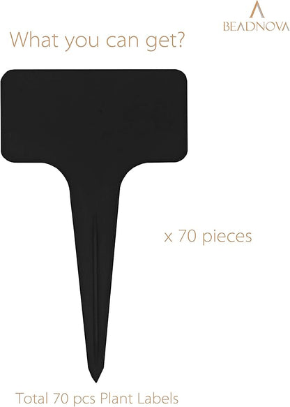 BEADNOVA Plant Labels 70pcs Plant Tags T Type Markers Plastic Garden Signs Identification Stakes Garden Markers for Outdoor (Black)