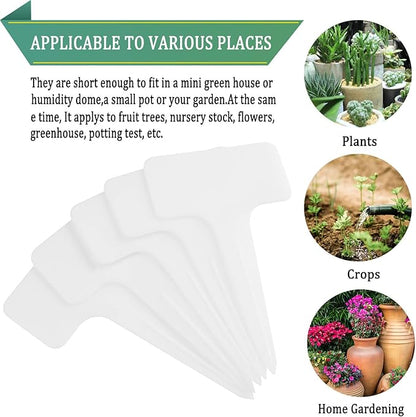 Whaline 100 Pcs Plastic Plant Labels White T-Type Garden Stake Tags Waterproof Plant Markers Reusable Plant Signs for Outdoor Indoor Nursery Potted Plants Seed with A Black Marker Pen (6 x 10 cm)