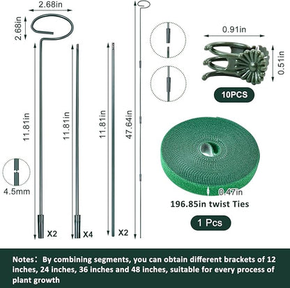 2 Set Metal Plant Sticks Support Tall 48 Inch Adjustable Plants Stem Support Rod Amaryllis Holder Stake Garden Flower Rings with 20PCS Clips 16.5' Plant Ties for Outdoor Indoor Plants