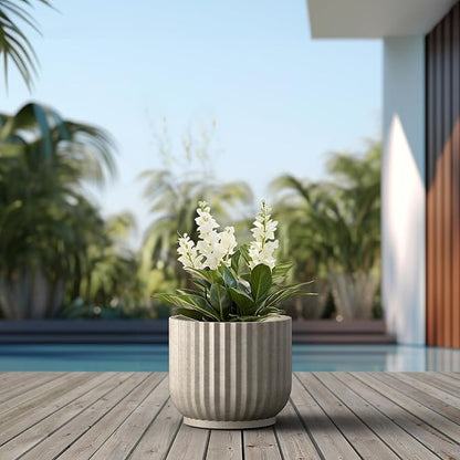 Kante Round Fulted Planter, 14 Inch Dia Large Concrete Plant Pots with Drainage Hole and Rubber Plug, Modern Decor for Indoor Outdoor Plants, Flower, Weathered Concrete