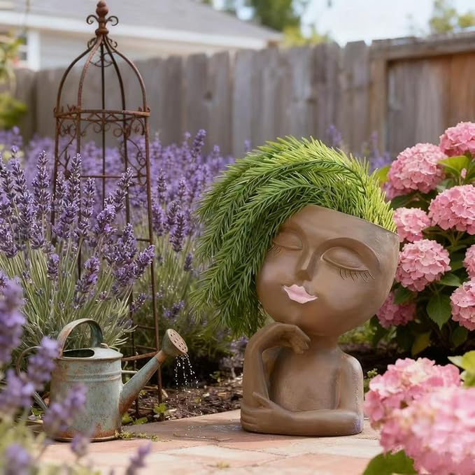 1 PCS Face Planter Pot Cute Lady Face Resin Succulent Planters with Drainage Holes Indoor Outdoor Coffee Table and Garden Balcony Decor Gift IdeaI for Mother Christmas (Brown)