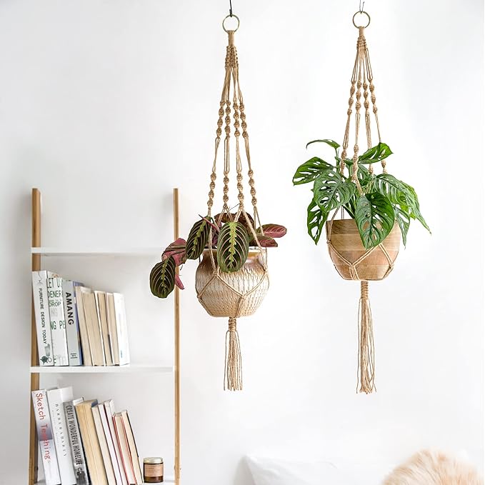 Mkono Set of 3 Macrame Plant Hangers Indoor Jute Hanging Planter Basket Classic Style and No Tassels Style, 35"/40"