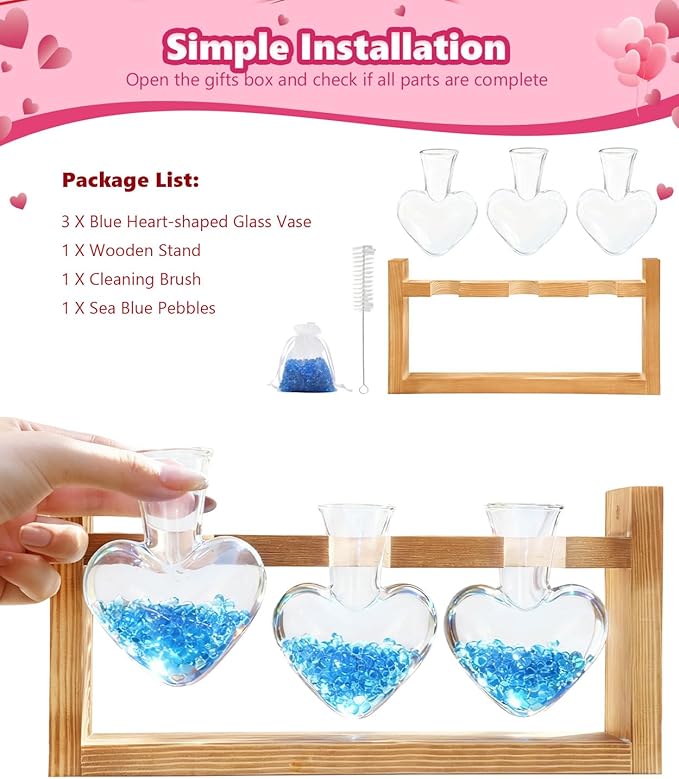 Nacome Plant Terrarium Propagation Stations: Birthday Gifts for Plant Lovers Women Mom Wife Daughter - 3 Bulb Glass Vase with Wooden Stand Tabletop for Hydroponics Home Garden Wall Decor