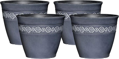 Classic Home and Garden Corinthian Resin Flower Pot Planter, Storm Blue, 8" (Pack of 4)