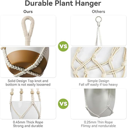 USLAI Macrame Plant Hanger Indoor Outdoor, Fits 4 to 15 Inch Pots, Strong Hanging Planter Holder, Boho Home Decor, 35 Inch, Ivory, Set of 2 (POTS NOT Included)