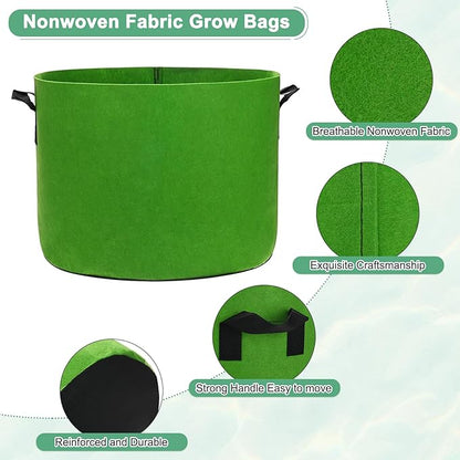 5-Pack Plant Grow Bags 10 Gallon Grow Bags 300G Thickened Fabric Pots with Durable Handles Plant Garden Grow Pots for Fruits/Vegetables/Flowers/Plants [Green]