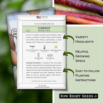 Sow Right Seeds - Rainbow Mix Carrot Seed for Planting - Non-GMO Heirloom Packet with Instructions to Plant a Home Vegetable Garden - Orange, Red, Purple, White Variety Mix for Colorful Harvest (4)