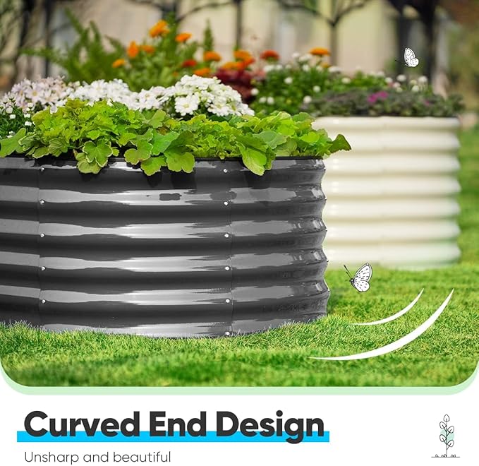 Quictent Galvanized Raised Garden Bed Kit, 8x4x1.5 ft Oval Metal Planter Box Tall for Vegetables Outdoor Backyard, Strengthened by Crossbar, Dark Gray