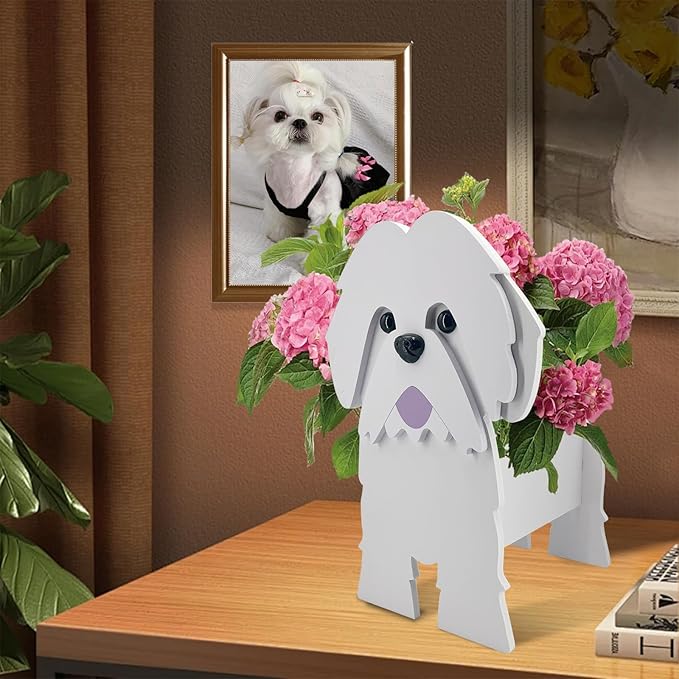 Light Of The City Dog Planter Plant Pot, Flower Pot Planter Pots for Outdoor Garden Decoration, Shih Tzu Gifts White Plant Storage Container Holder Office Home Indoor Decor Gift for Dog Lovers