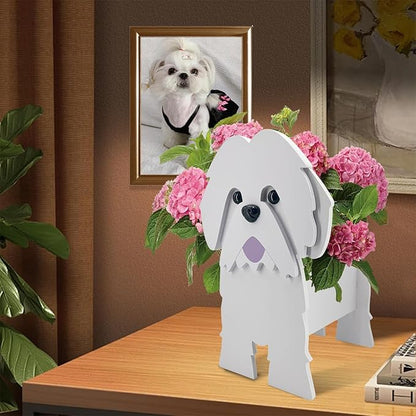 Light Of The City Dog Planter Plant Pot, Flower Pot Planter Pots for Outdoor Garden Decoration, Shih Tzu Gifts White Plant Storage Container Holder Office Home Indoor Decor Gift for Dog Lovers