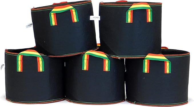 FCMP Outdoor 5 Gallon Modern Lightweight Non-Woven Insulating Fabric Breathable Grow Bags for Indoor or Outdoor Gardening, Multicolor (5 Pack)