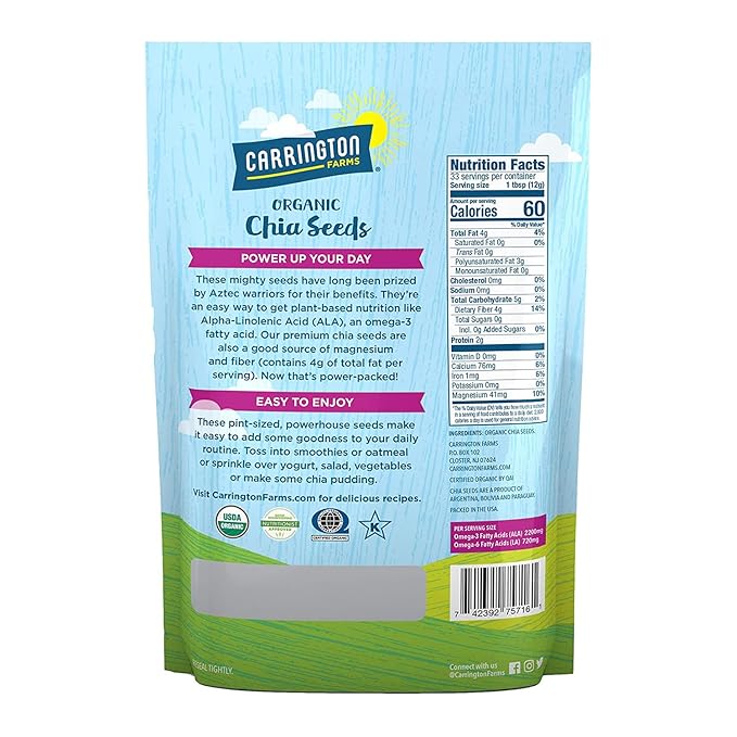 Carrington Farms Organic Chia Seeds, Gluten Free, USDA Organic, 14 Ounce