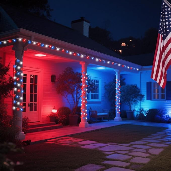 2 Pack Red White and Blue Fairy Lights Battery Operated, 33FT 100LED July 4th Patriotic String Lights with Timer, 8 Modes Waterproof Twinkle Light Indoor Outdoor for Independence Day National Day