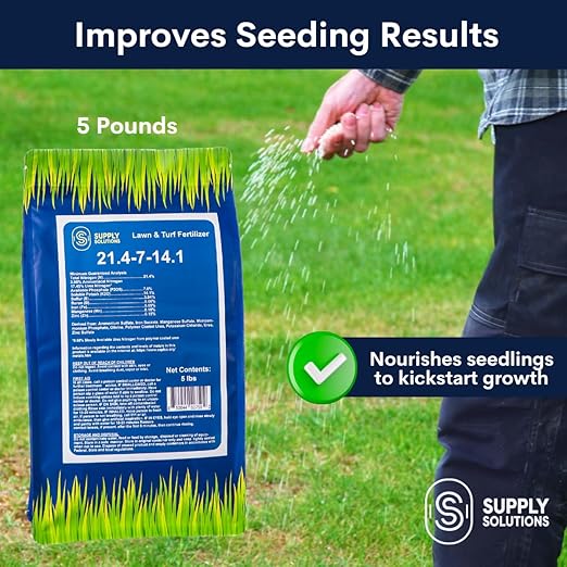 Supply Solutions 21.4-7-14.1 Lawn and Turf Fertilizer with Iron - Achieves a Lush Green Lawn in Weeks - Turf Builder for All Grass Types - for Greener Grass Fertilizer (5lbs)